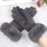 Fashion Women Winter Warm Suede Leather Touch Screen Glove Female Faux