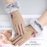 Fashion Women Winter Warm Suede Leather Touch Screen Glove Female Faux