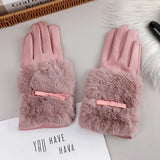 Fashion Women Winter Warm Suede Leather Touch Screen Glove Female Faux