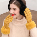 Fashion Women Winter Warm Suede Leather Touch Screen Glove Female Faux