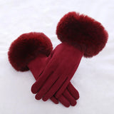 Fashion Women Winter Warm Suede Leather Touch Screen Glove Female Faux