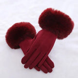 Fashion Women Winter Warm Suede Leather Touch Screen Glove Female Faux