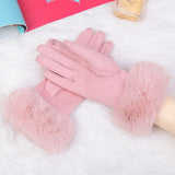 Fashion Women Winter Warm Suede Leather Touch Screen Glove Female Faux