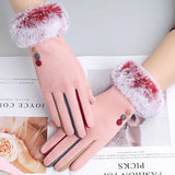 Fashion Women Winter Warm Suede Leather Touch Screen Glove Female Faux