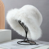 Winter Hat for Women Faux Fur Fluffy Bucket Hat for Women Luxury Plush