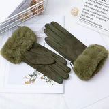 Fashion Women Winter Warm Suede Leather Touch Screen Glove Female Faux