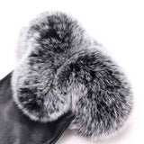 Women Winter Gloves Faux Rabbit PU Leather Touch Screen Mittens Lady