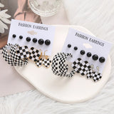 Fashion Black Heart Drop Earrings Set  for Women Chessboard Ladies