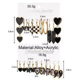 Fashion Black Heart Drop Earrings Set  for Women Chessboard Ladies