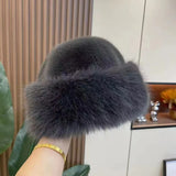 New Warm Fluffy Fur Bucket Hat Thicken Cold Plush Fisherman Hat Snowy