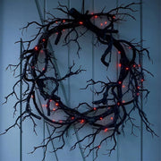 Wreath Decoration for Front Door LED Lights Glitter Black Branch