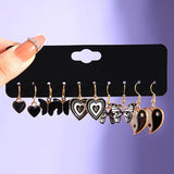 Fashion Black Heart Drop Earrings Set  for Women Chessboard Ladies