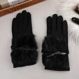 Fashion Women Winter Warm Suede Leather Touch Screen Glove Female Faux