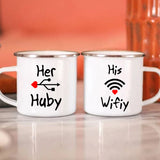 His Wifiy  Her Huby Funny USB WIFI Print Funny Couple Mug Coffee