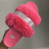 2024 Winter Designer Fur Rhinestone Slippers Women Luxury Platform