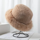 Winter Hat for Women Faux Fur Fluffy Bucket Hat for Women Luxury Plush