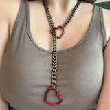 Heart O-ring slip chain for women punk rock necklace stainless steel