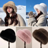 New Warm Fluffy Fur Bucket Hat Thicken Cold Plush Fisherman Hat Snowy