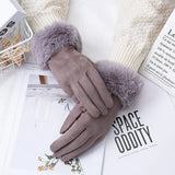 Fashion Women Winter Warm Suede Leather Touch Screen Glove Female Faux