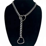 Heart O-ring slip chain for women punk rock necklace stainless steel