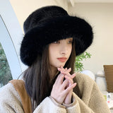 Winter Hat for Women Faux Fur Fluffy Bucket Hat for Women Luxury Plush