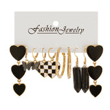 Fashion Black Heart Drop Earrings Set  for Women Chessboard Ladies