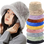 Thick Autumn Winter Warm Plush Panama Casual Hats for Women Soft