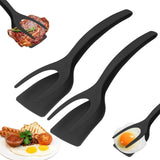 New 2 in 1 Grip Flip Spatula Tongs Egg Flipper Spatula Nylon Non Stick