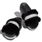 2024 Winter Designer Fur Rhinestone Slippers Women Luxury Platform