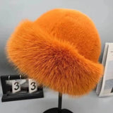 New Warm Fluffy Fur Bucket Hat Thicken Cold Plush Fisherman Hat Snowy