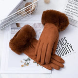 Fashion Women Winter Warm Suede Leather Touch Screen Glove Female Faux