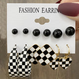 Fashion Black Heart Drop Earrings Set  for Women Chessboard Ladies