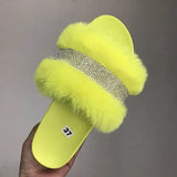 2024 Winter Designer Fur Rhinestone Slippers Women Luxury Platform