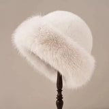 New Warm Fluffy Fur Bucket Hat Thicken Cold Plush Fisherman Hat Snowy