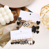 Fashion Black Heart Drop Earrings Set  for Women Chessboard Ladies