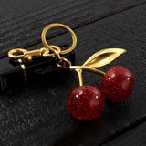 Catuni Big Cherry Shaped Crystal Pendant Keychain Glitter Fruit Charm