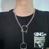 Heart O-ring slip chain for women punk rock necklace stainless steel