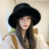 Winter Hat for Women Faux Fur Fluffy Bucket Hat for Women Luxury Plush