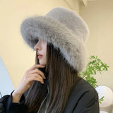 Winter Hat for Women Faux Fur Fluffy Bucket Hat for Women Luxury Plush