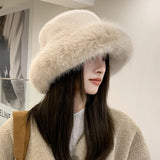 Winter Hat for Women Faux Fur Fluffy Bucket Hat for Women Luxury Plush