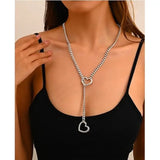 Heart O-ring slip chain for women punk rock necklace stainless steel