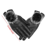 Women Winter Gloves Faux Rabbit PU Leather Touch Screen Mittens Lady