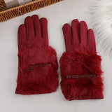 Fashion Women Winter Warm Suede Leather Touch Screen Glove Female Faux