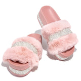 2024 Winter Designer Fur Rhinestone Slippers Women Luxury Platform