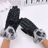 Women Winter Gloves Faux Rabbit PU Leather Touch Screen Mittens Lady