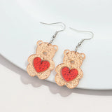 Valentine's Day Glitter Heart Bear Pendant Earring for Women Girls