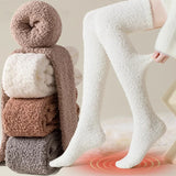 Winter Warm Coral Fleece Over-knee High Socks for Women Plush Home